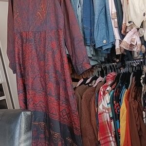 Bohemian Red and Blue Maxi Dress Western